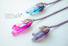 Handmade Colorful raw quartz crystal point pendant necklace with leaves - 13th Psyche