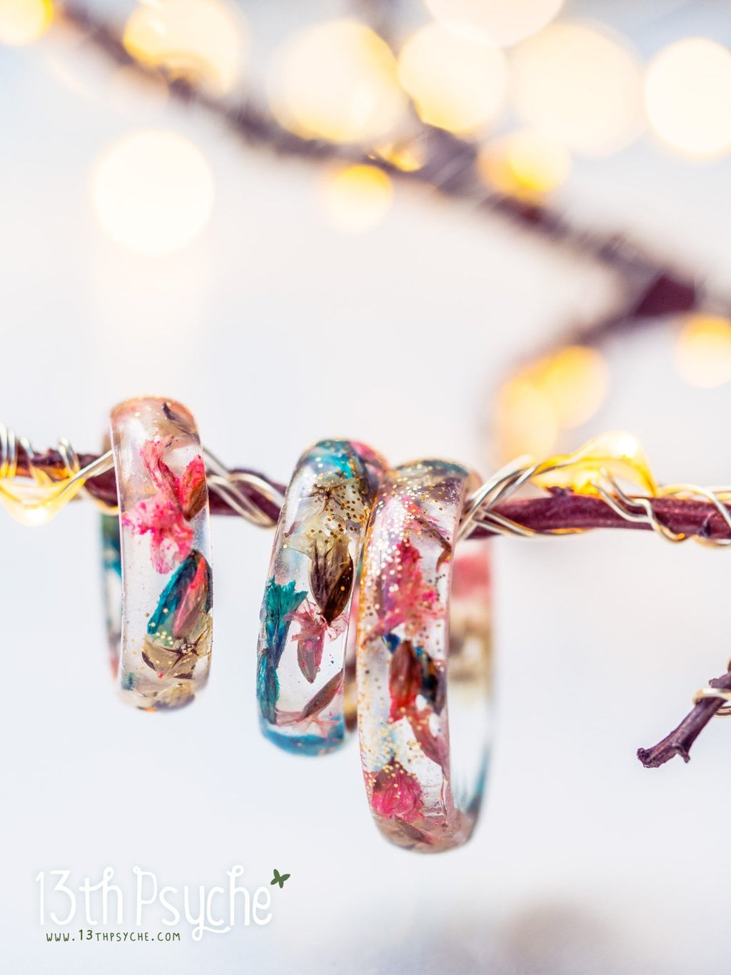 Handmade Real dried flowers resin ring - 13th Psyche