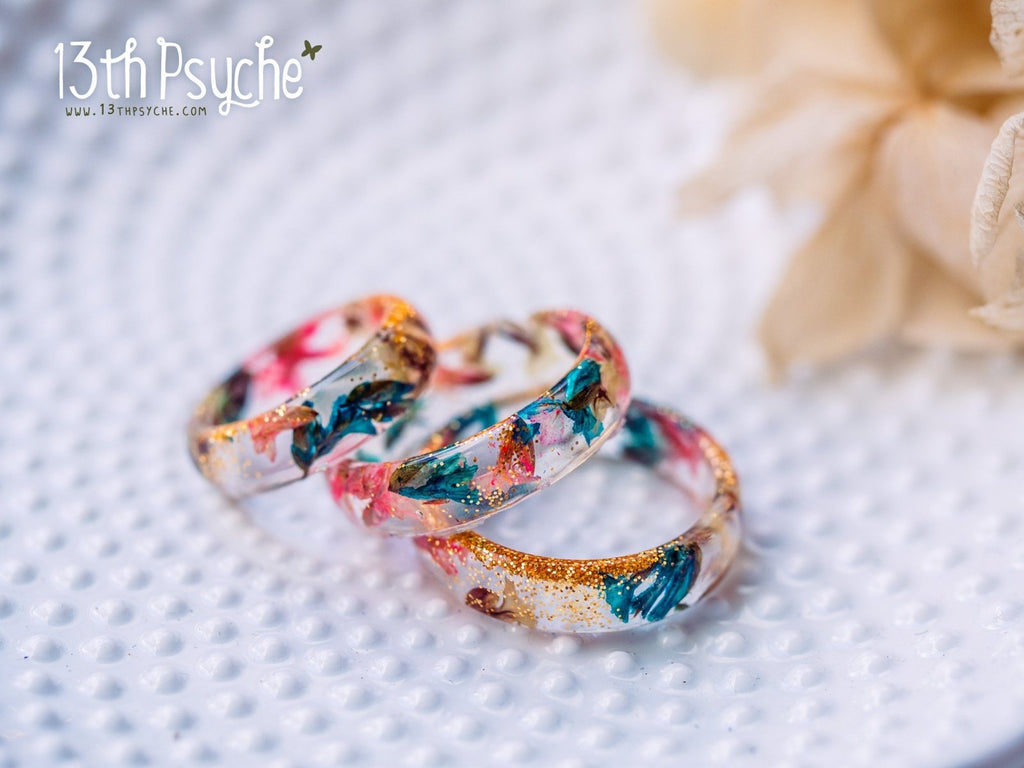 Handmade Real dried flowers resin ring - 13th Psyche