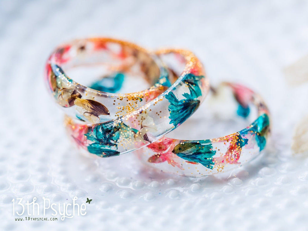 Handmade Real dried flowers resin ring - 13th Psyche