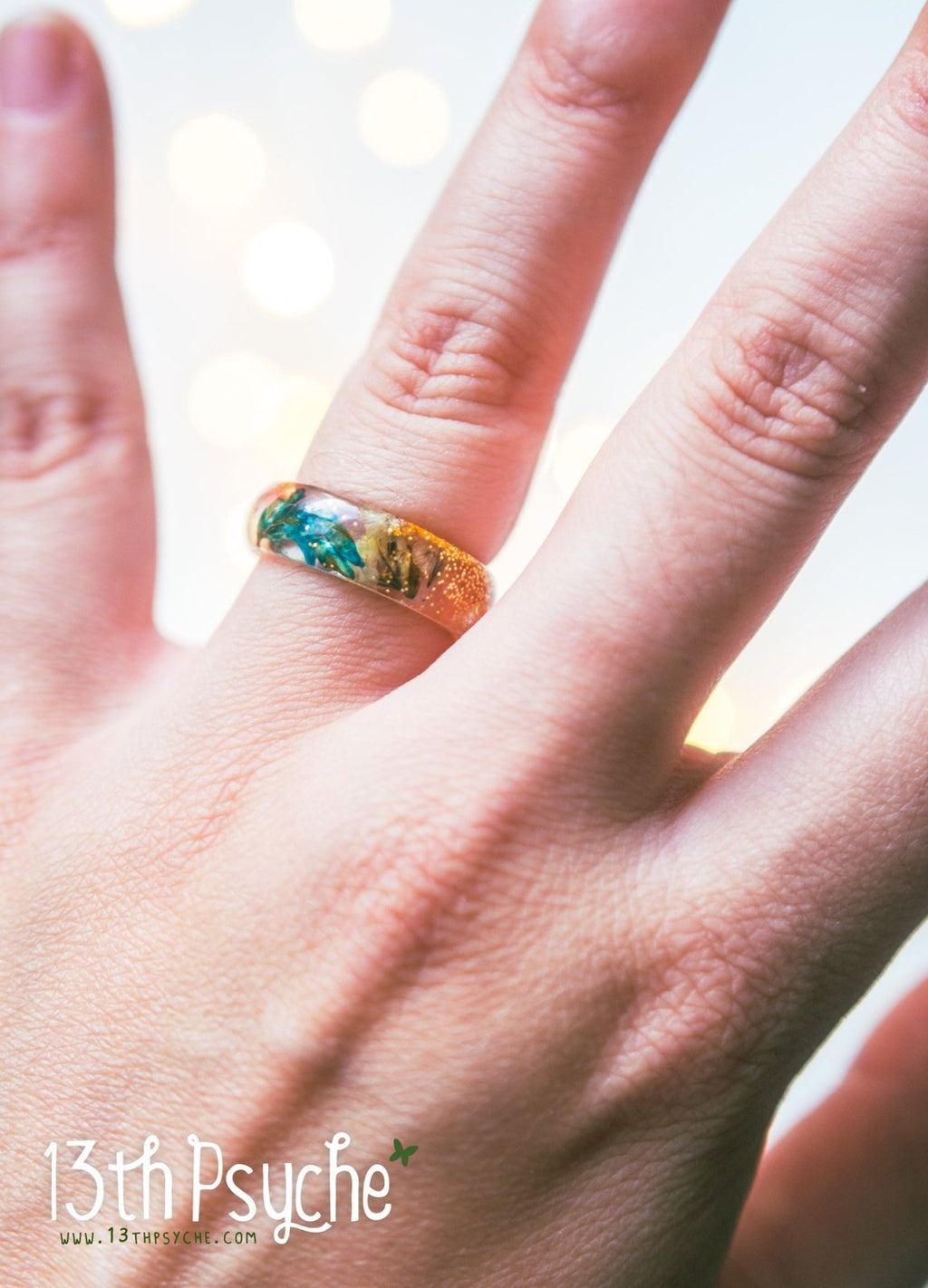 Handmade Real dried flowers resin ring - 13th Psyche