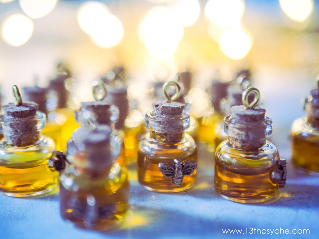 Handmade Honey bee and honeycomb bottle necklace - 13th Psyche