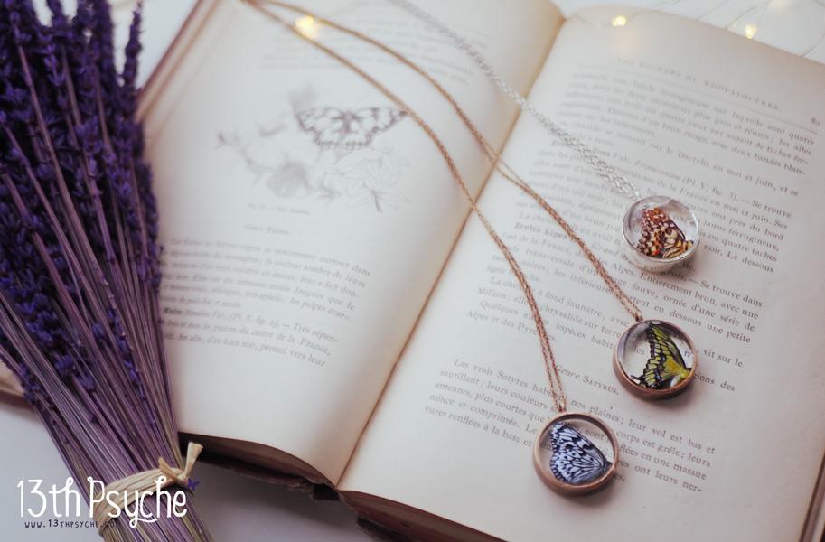 Handmade White paper kite butterfly resin necklace - 13th Psyche