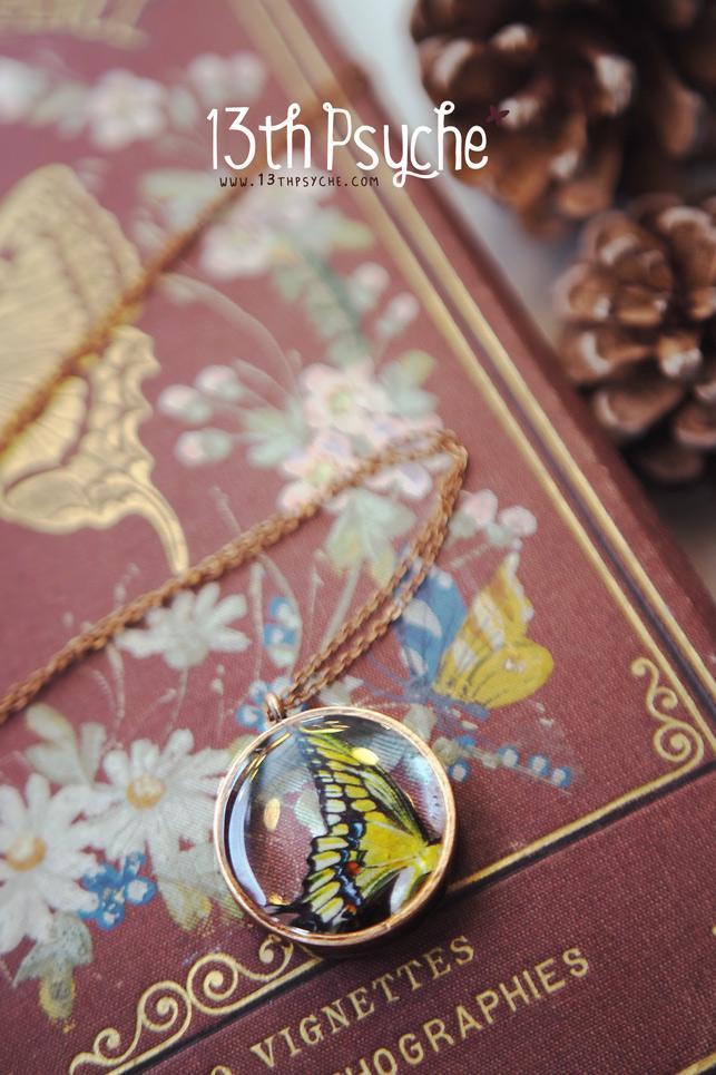 Handmade Swallowtail butterfly resin pendant necklace - 13th Psyche