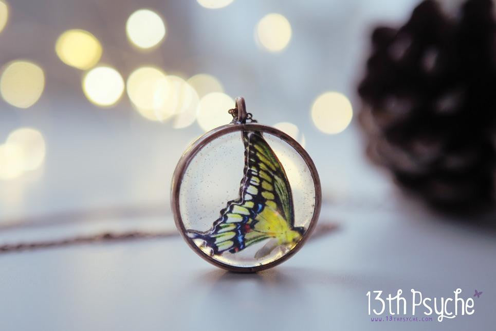 Handmade Swallowtail butterfly resin pendant necklace - 13th Psyche