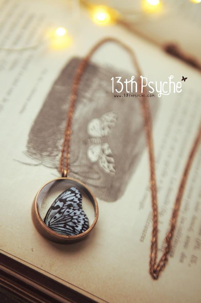 Handmade White paper kite butterfly resin necklace - 13th Psyche