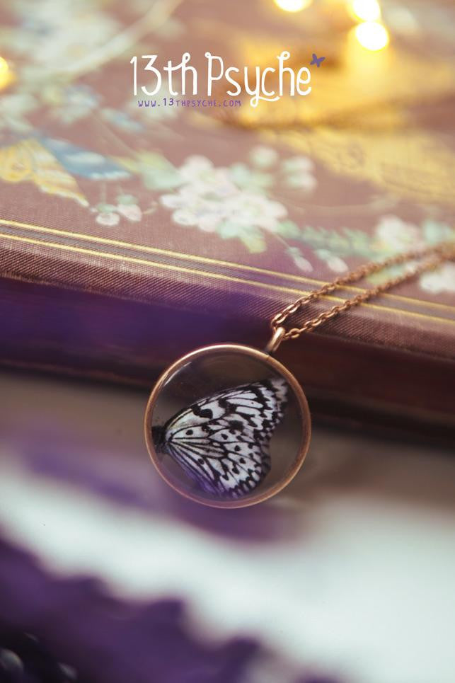 Handmade White paper kite butterfly resin necklace - 13th Psyche