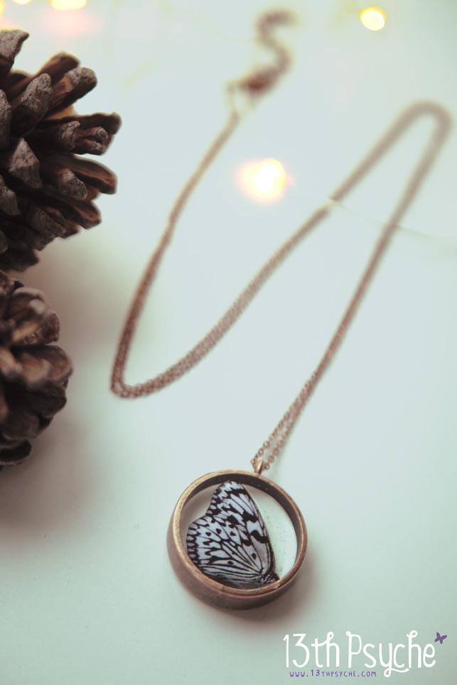 Handmade White paper kite butterfly resin necklace - 13th Psyche