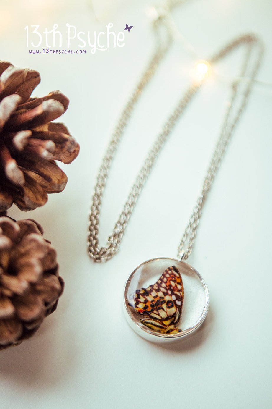 Handmade Lime butterfly resin pendant necklace - 13th Psyche