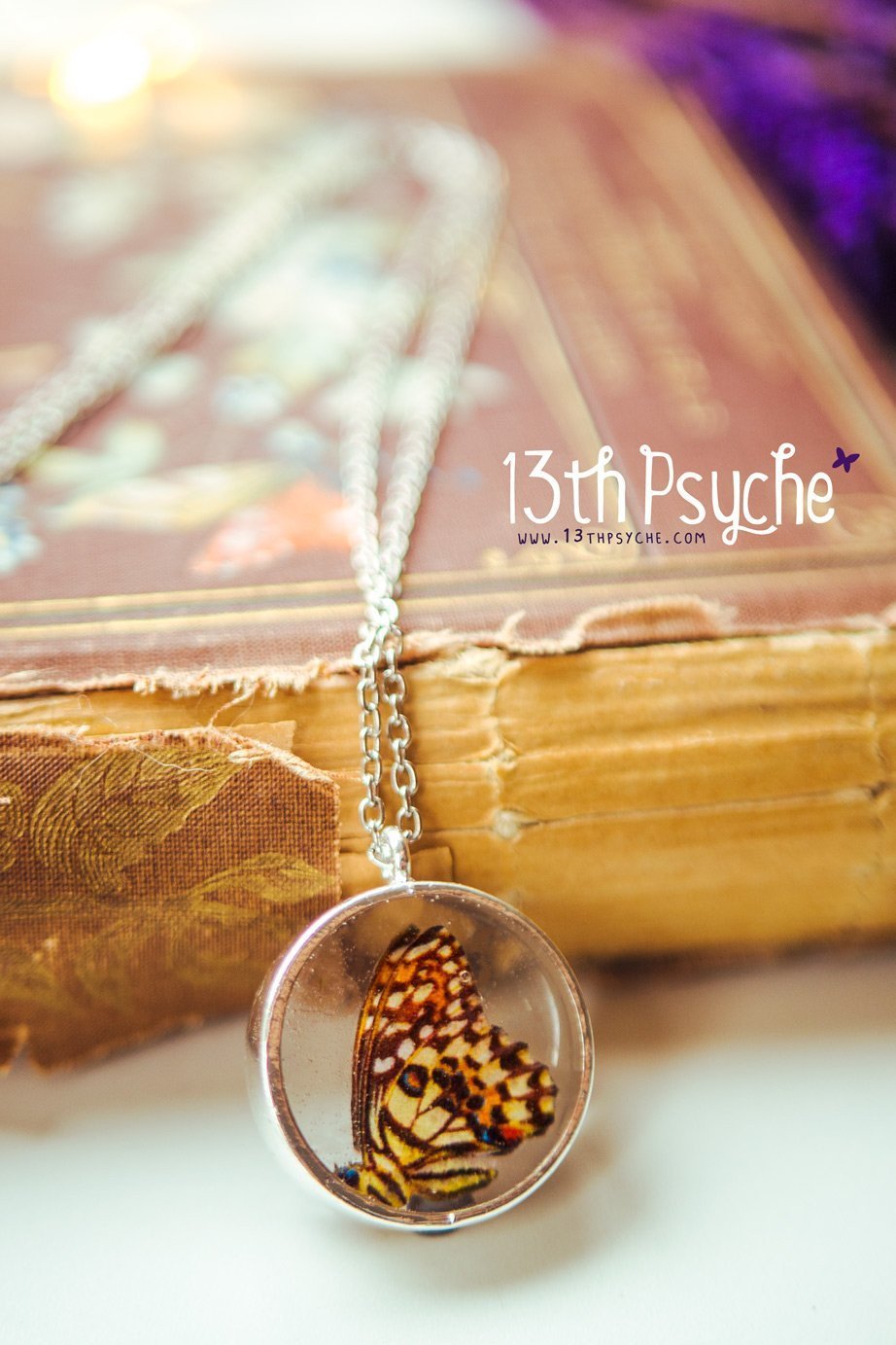 Handmade Lime butterfly resin pendant necklace - 13th Psyche
