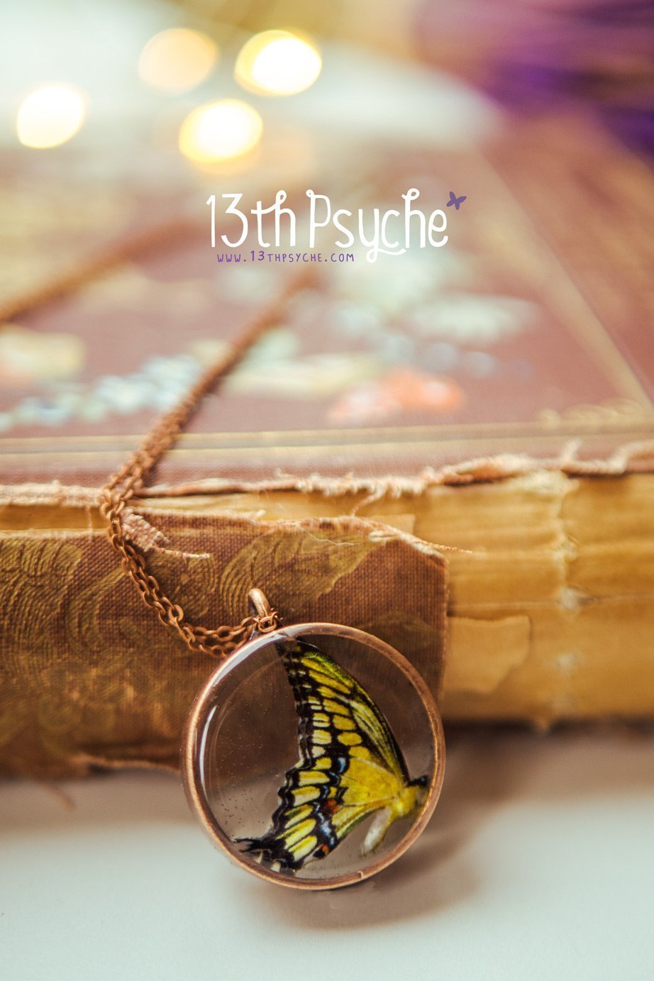Handmade Swallowtail butterfly resin pendant necklace - 13th Psyche