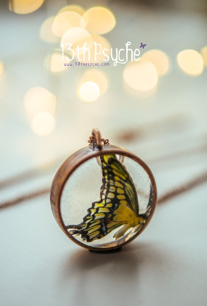 Handmade Swallowtail butterfly resin pendant necklace - 13th Psyche