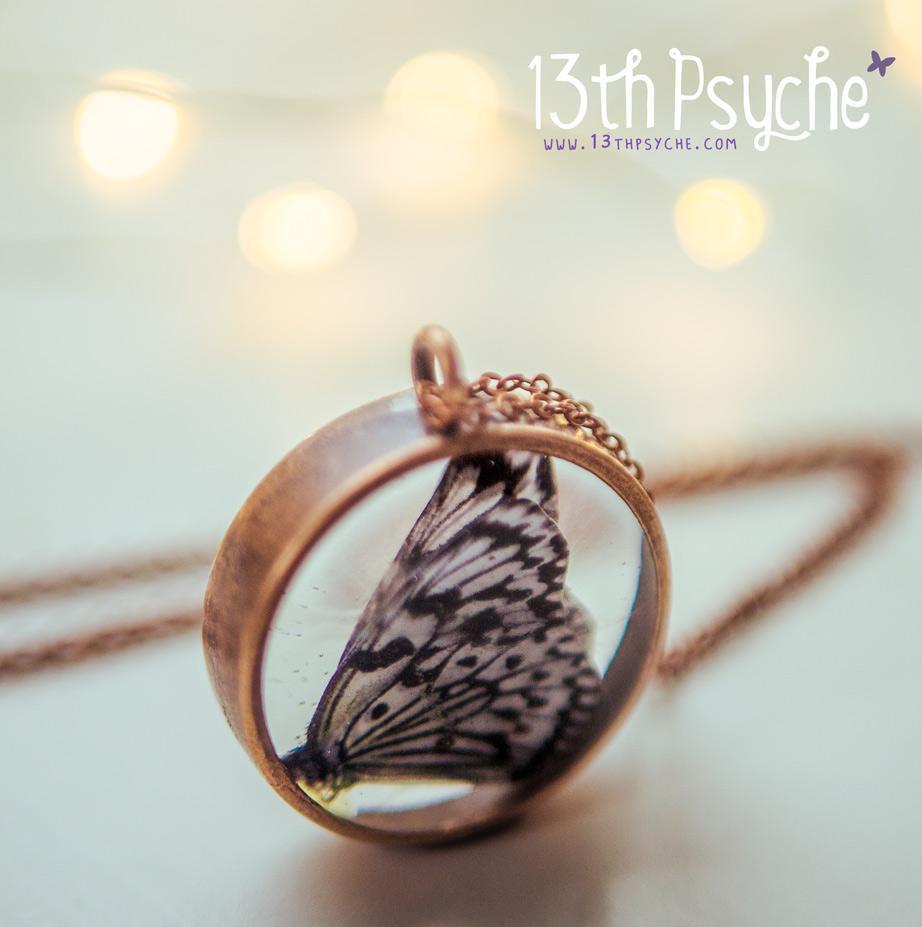 Handmade White paper kite butterfly resin necklace - 13th Psyche