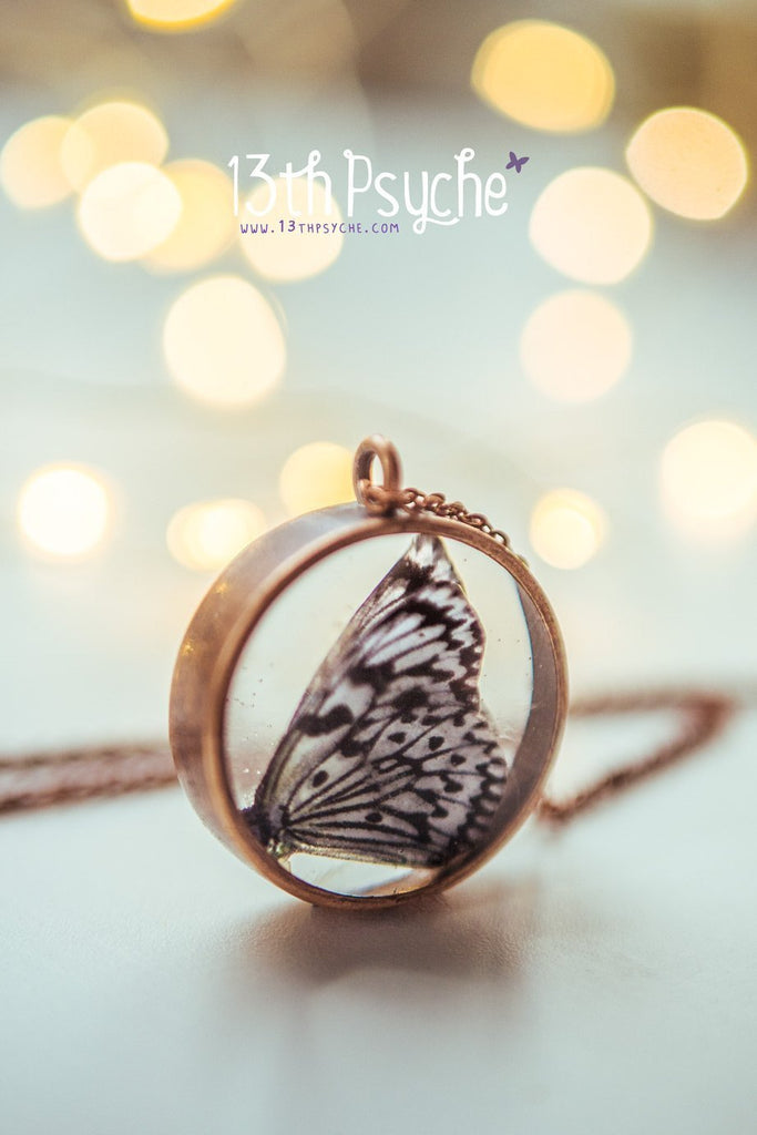 Handmade White paper kite butterfly resin necklace - 13th Psyche