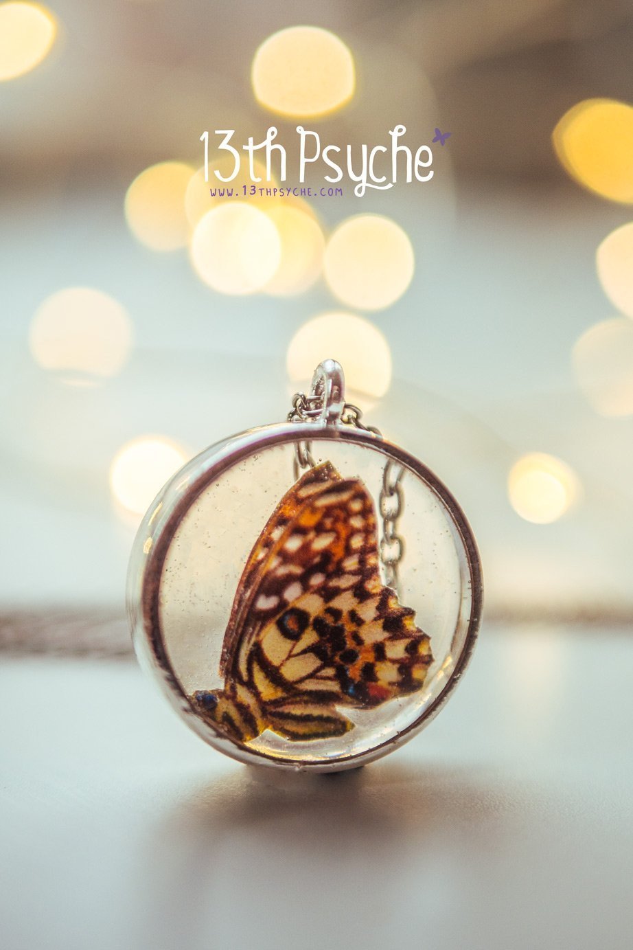 Handmade Lime butterfly resin pendant necklace - 13th Psyche