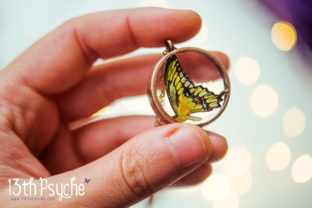 Handmade Swallowtail butterfly resin pendant necklace - 13th Psyche