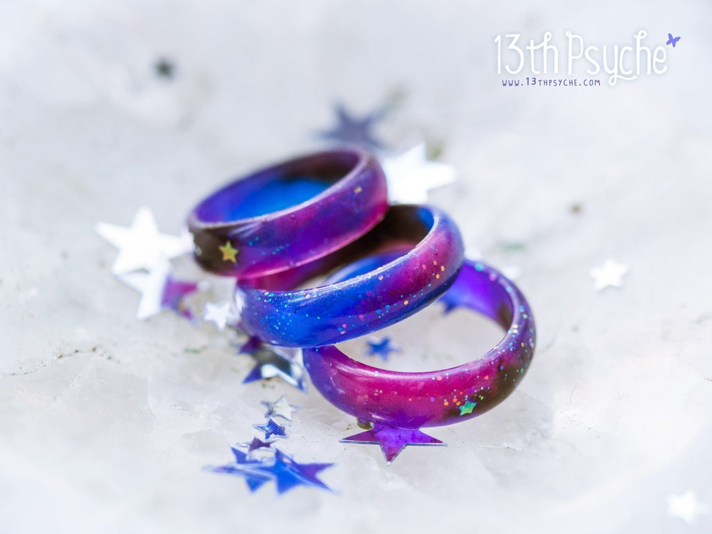 Handmade Galaxy nebula resin ring - 13th Psyche