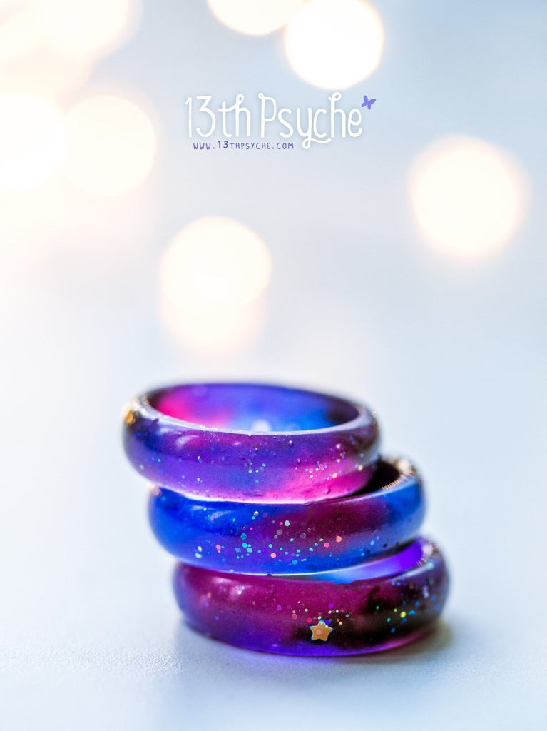 Handmade Galaxy nebula resin ring - 13th Psyche