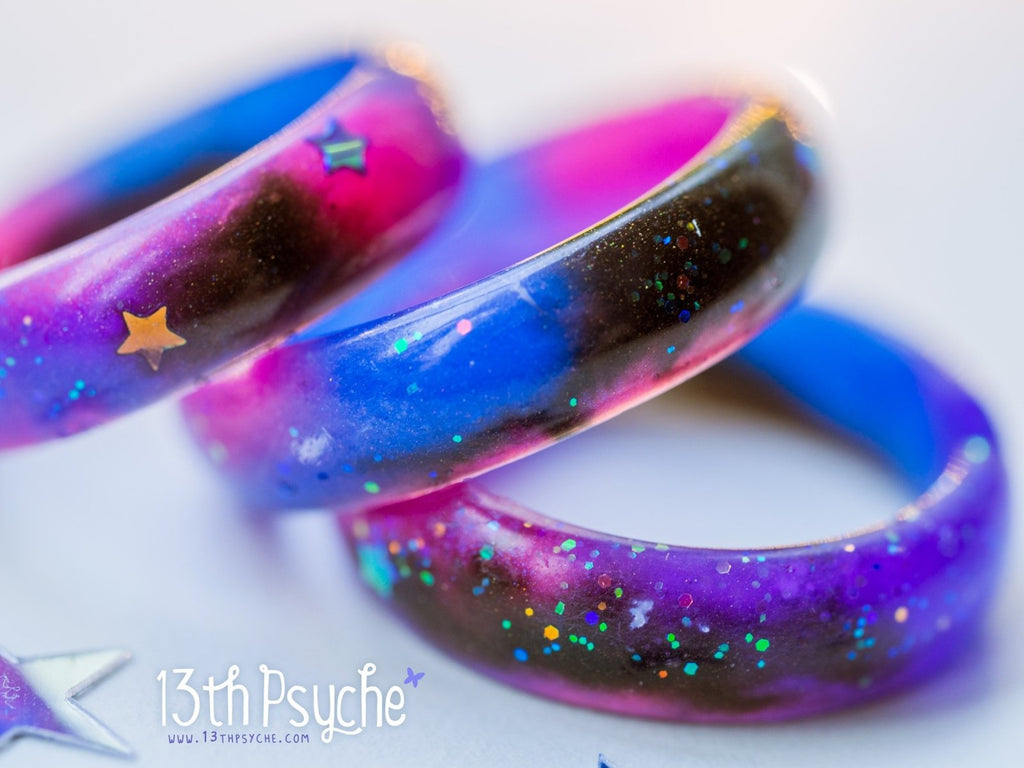 Handmade Galaxy nebula resin ring - 13th Psyche