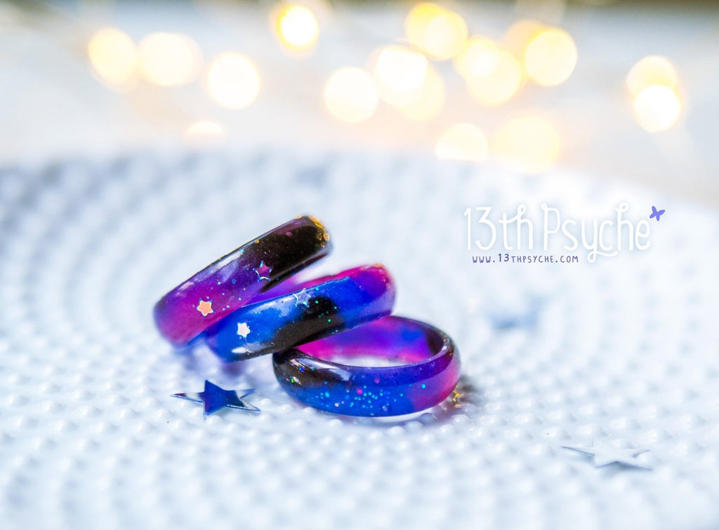 Handmade Galaxy nebula resin ring - 13th Psyche