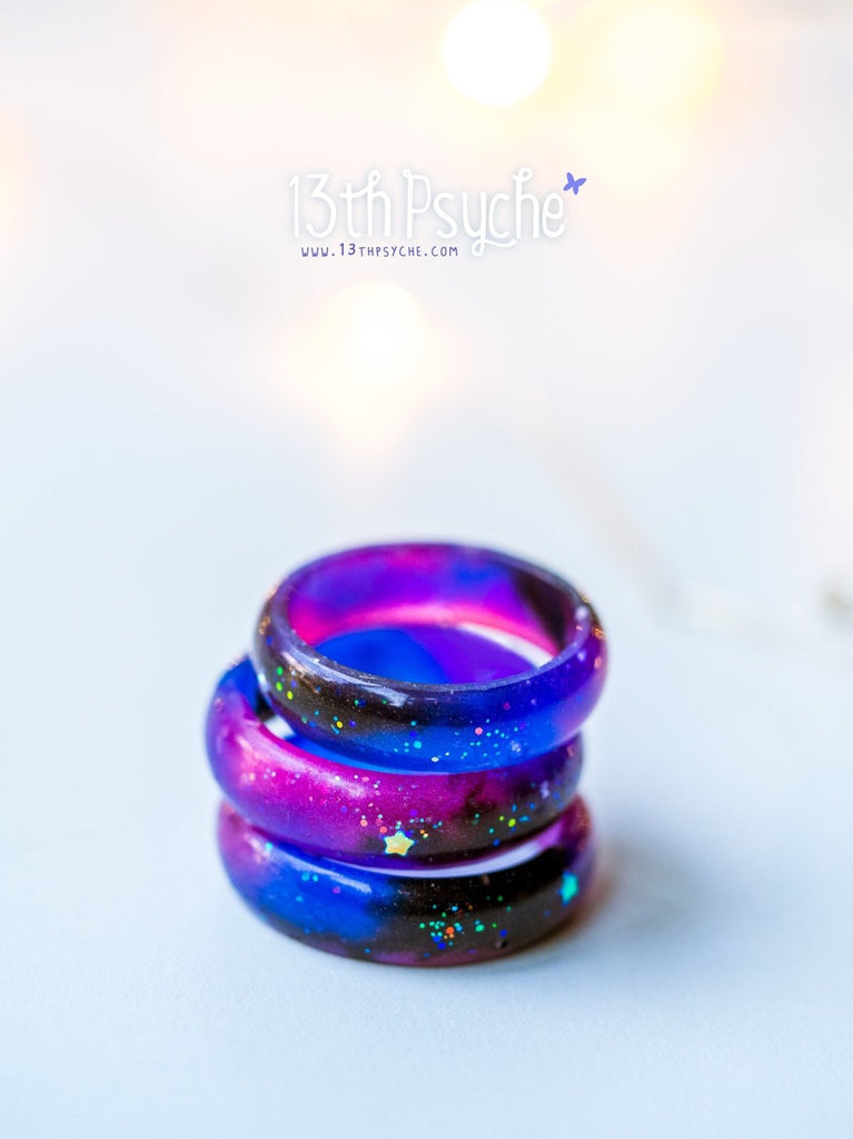 Handmade Galaxy nebula resin ring - 13th Psyche