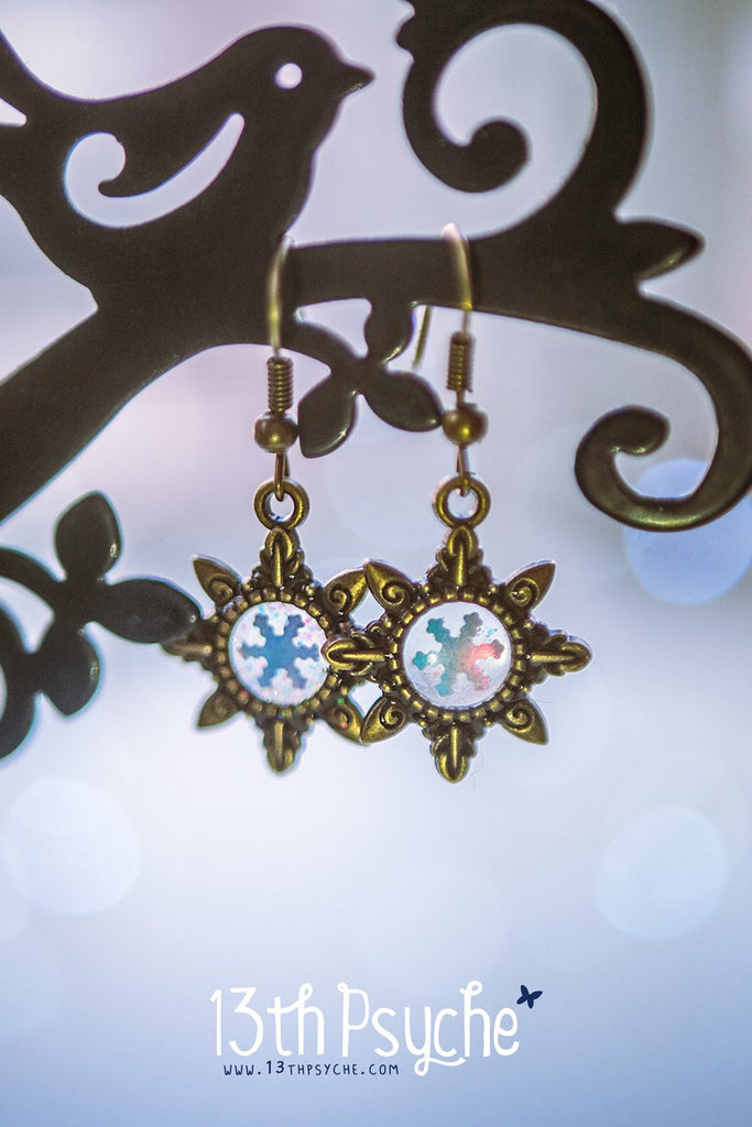 Handmade Winter inspired, snowflake dangle drop earrings - 13th Psyche