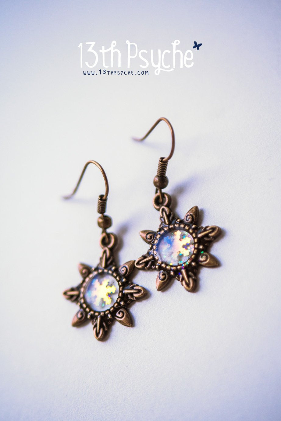 Handmade Winter inspired, snowflake dangle drop earrings - 13th Psyche