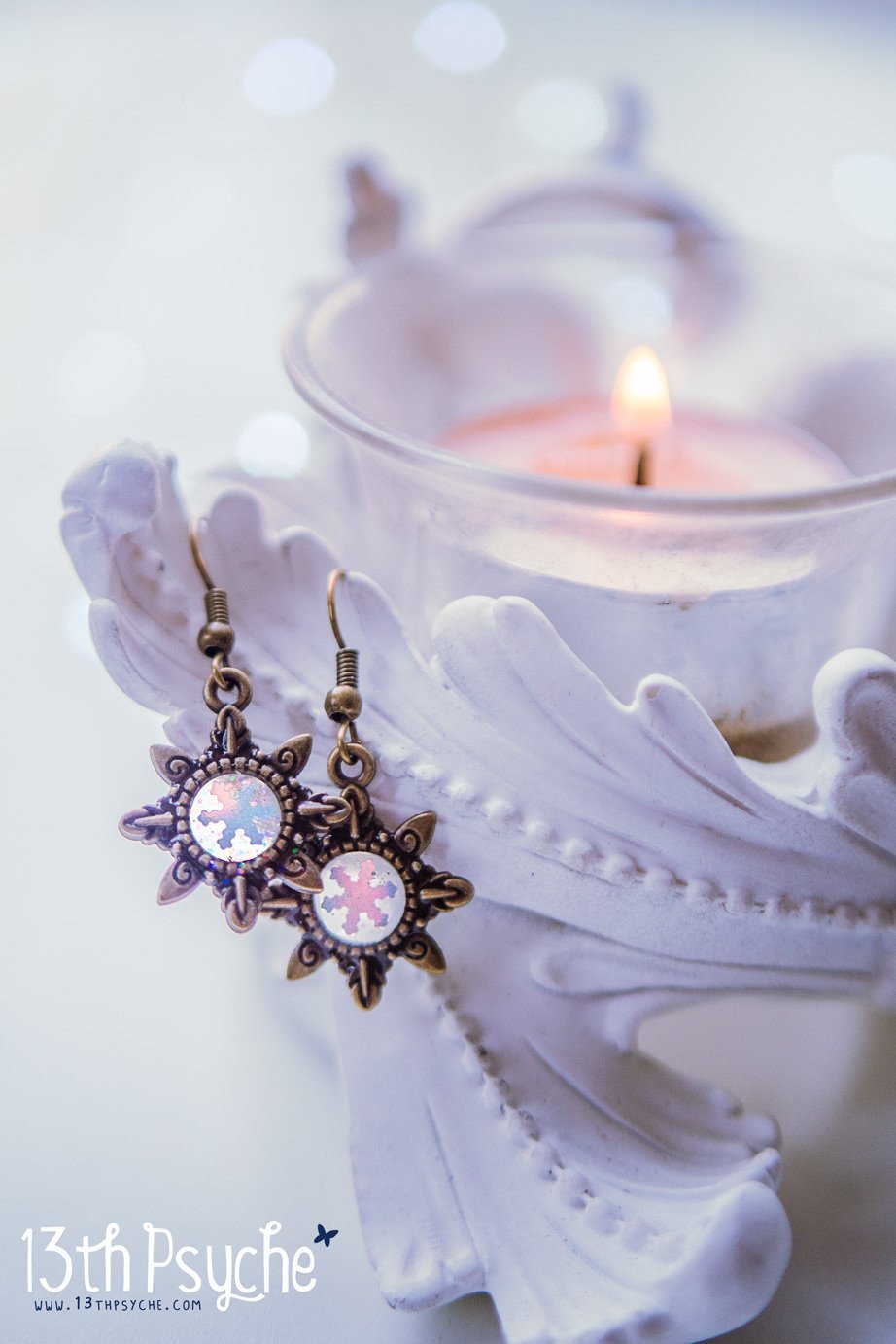 Handmade Winter inspired, snowflake dangle drop earrings - 13th Psyche