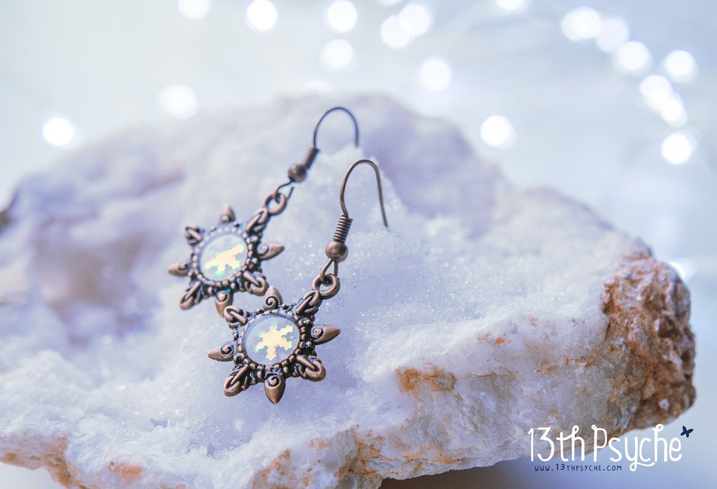 Handmade Winter inspired, snowflake dangle drop earrings - 13th Psyche