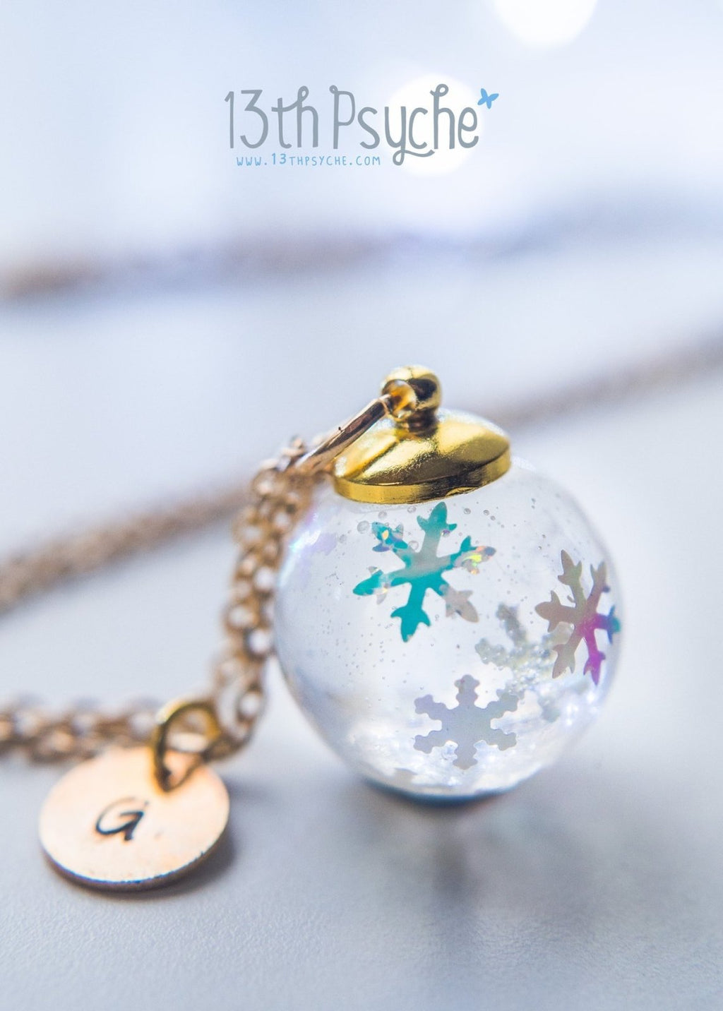 Handmade Winter inspired snowflake resin ball necklace - 13th Psyche