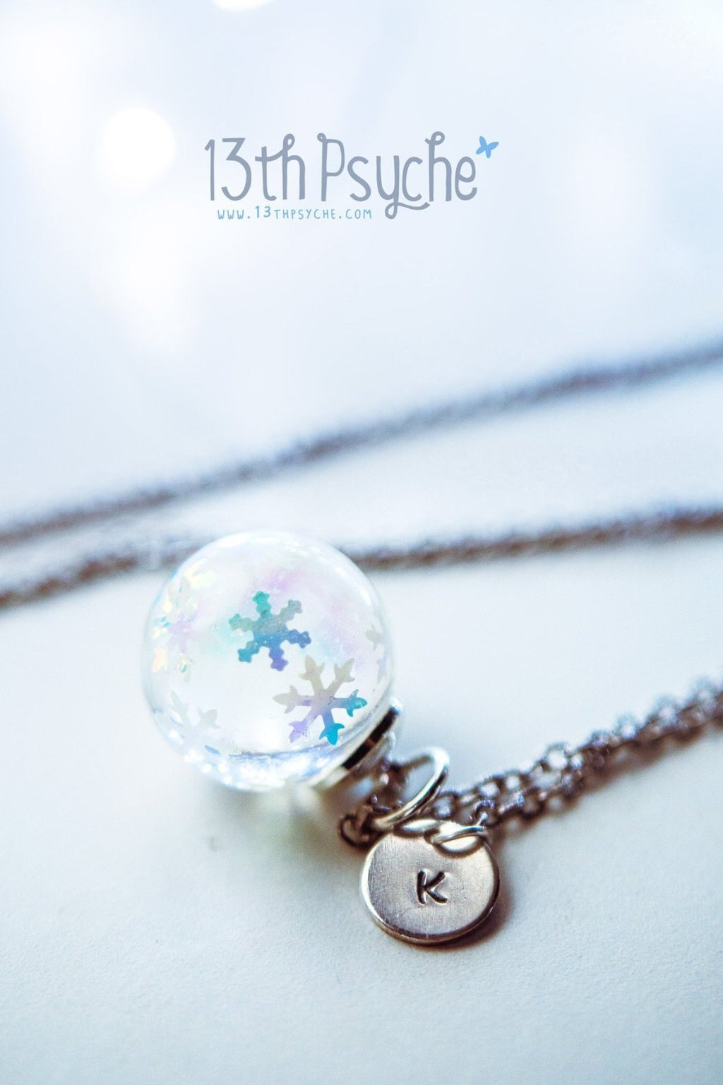Handmade Winter inspired snowflake resin ball necklace - 13th Psyche