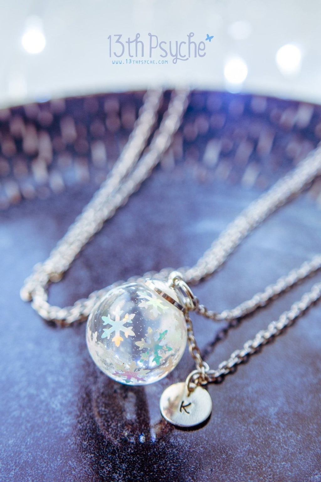Handmade Winter inspired snowflake resin ball necklace - 13th Psyche