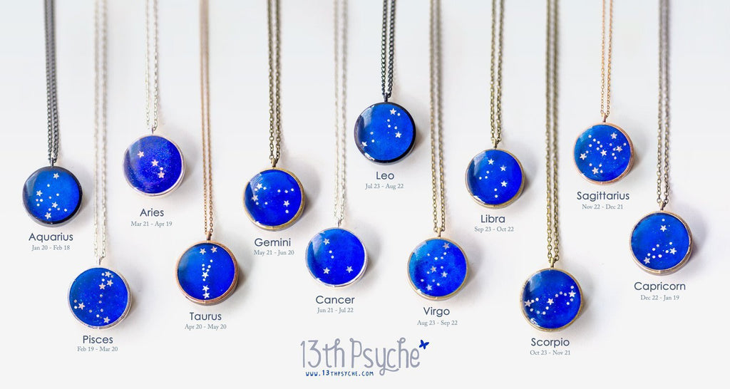Handmade Zodiac jewelry, Pisces constellation necklace - 13th Psyche