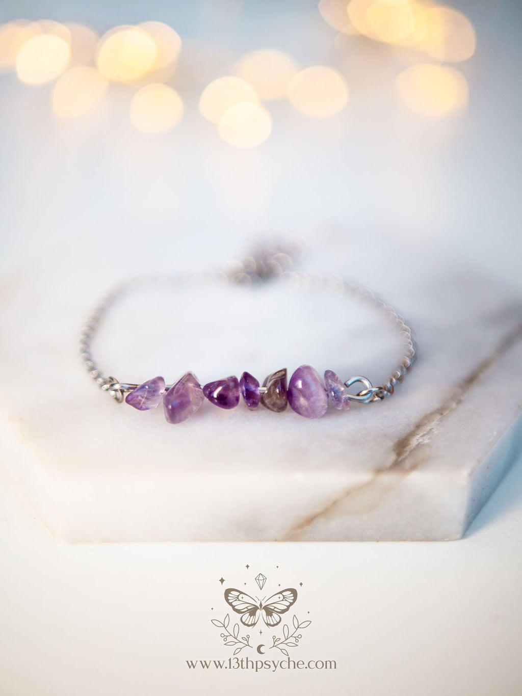 Handmade Amethyst gemstone stainless steel bracelet - 13th Psyche
