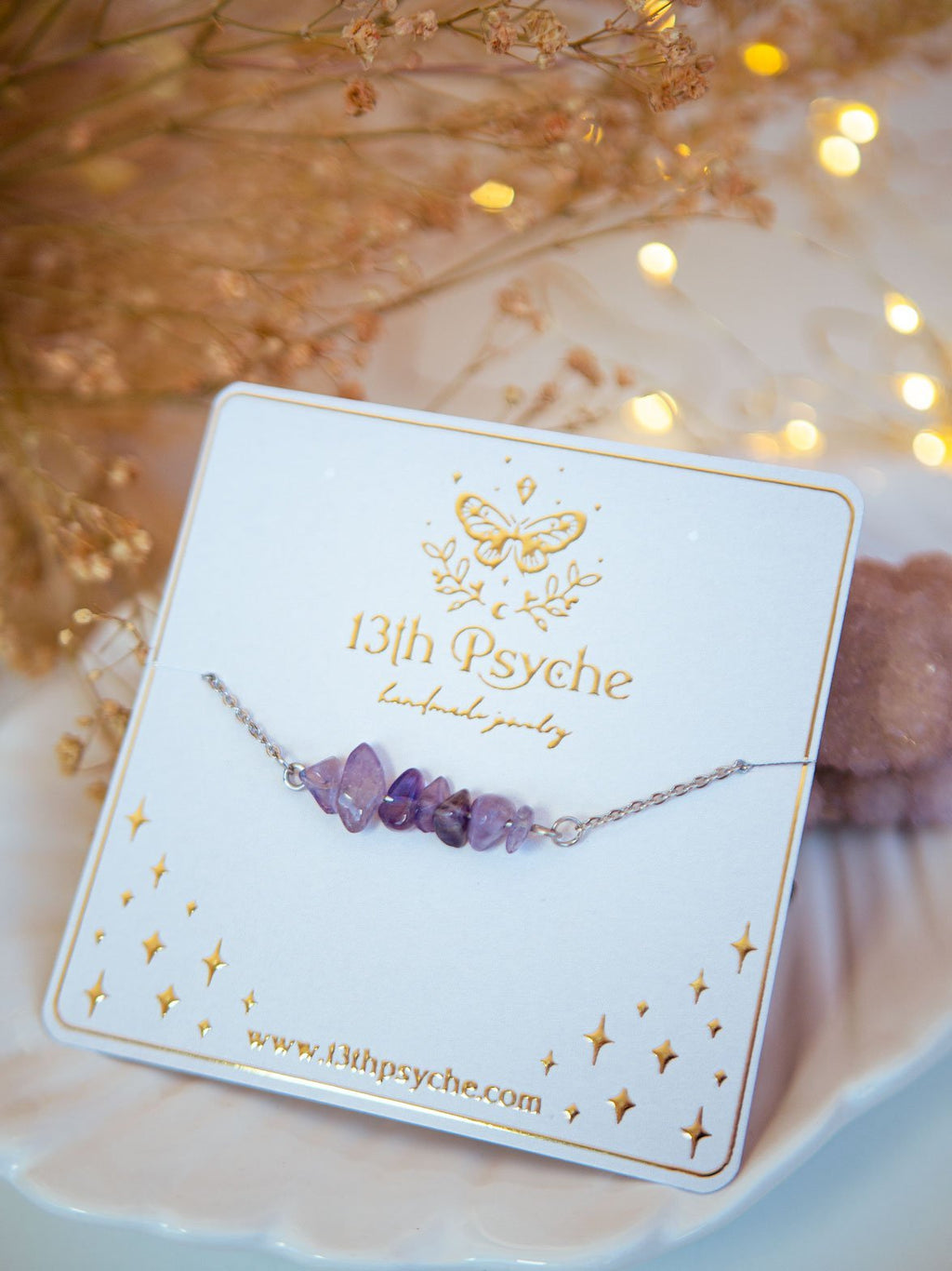Handmade Amethyst gemstone stainless steel bracelet - 13th Psyche