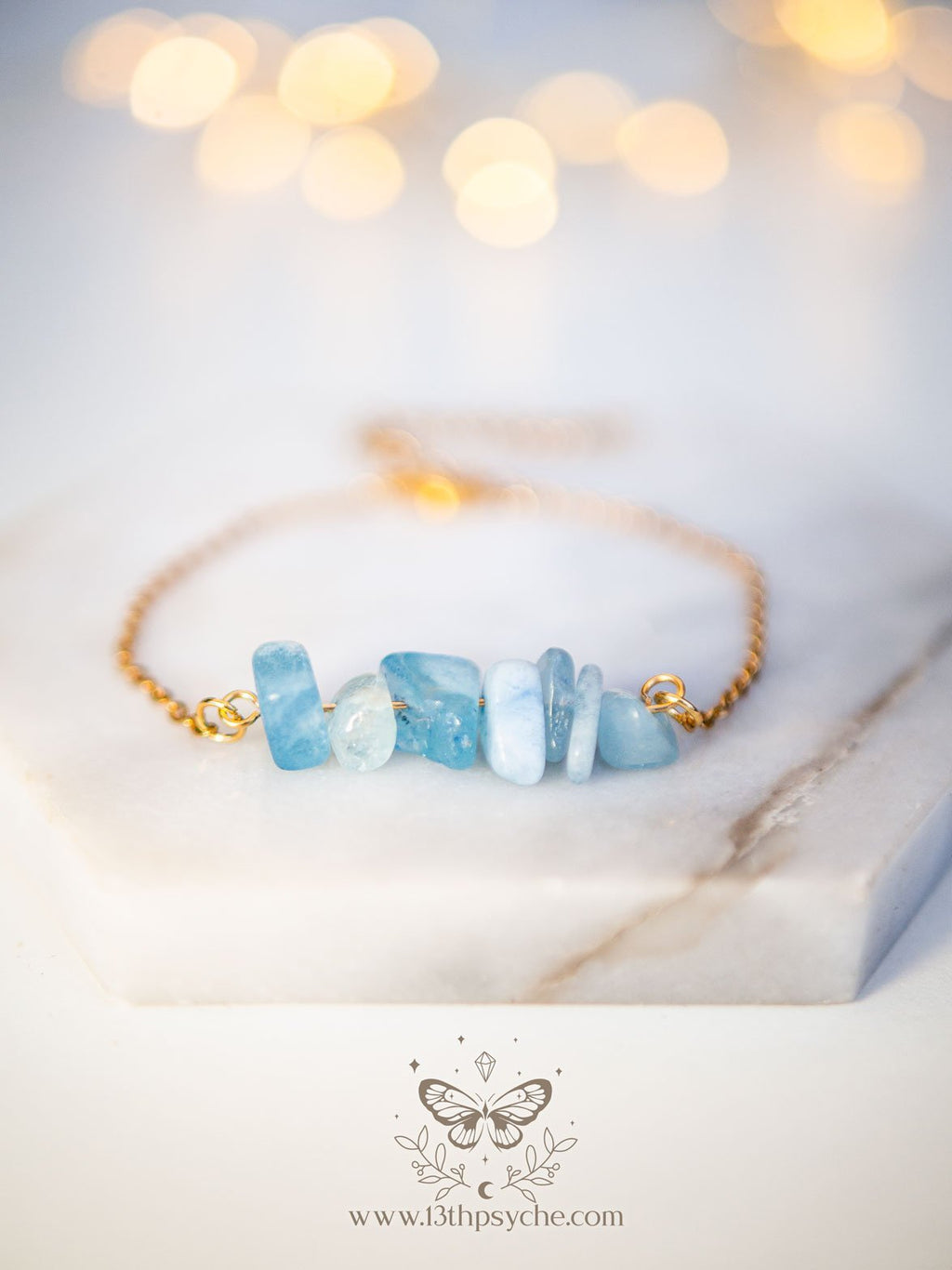 Handmade Aquamarine gemstone stainless steel bracelet - 13th Psyche