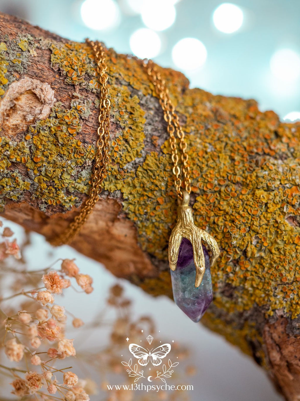 Handmade Bird claw and fluorite pendant necklace - 13th Psyche