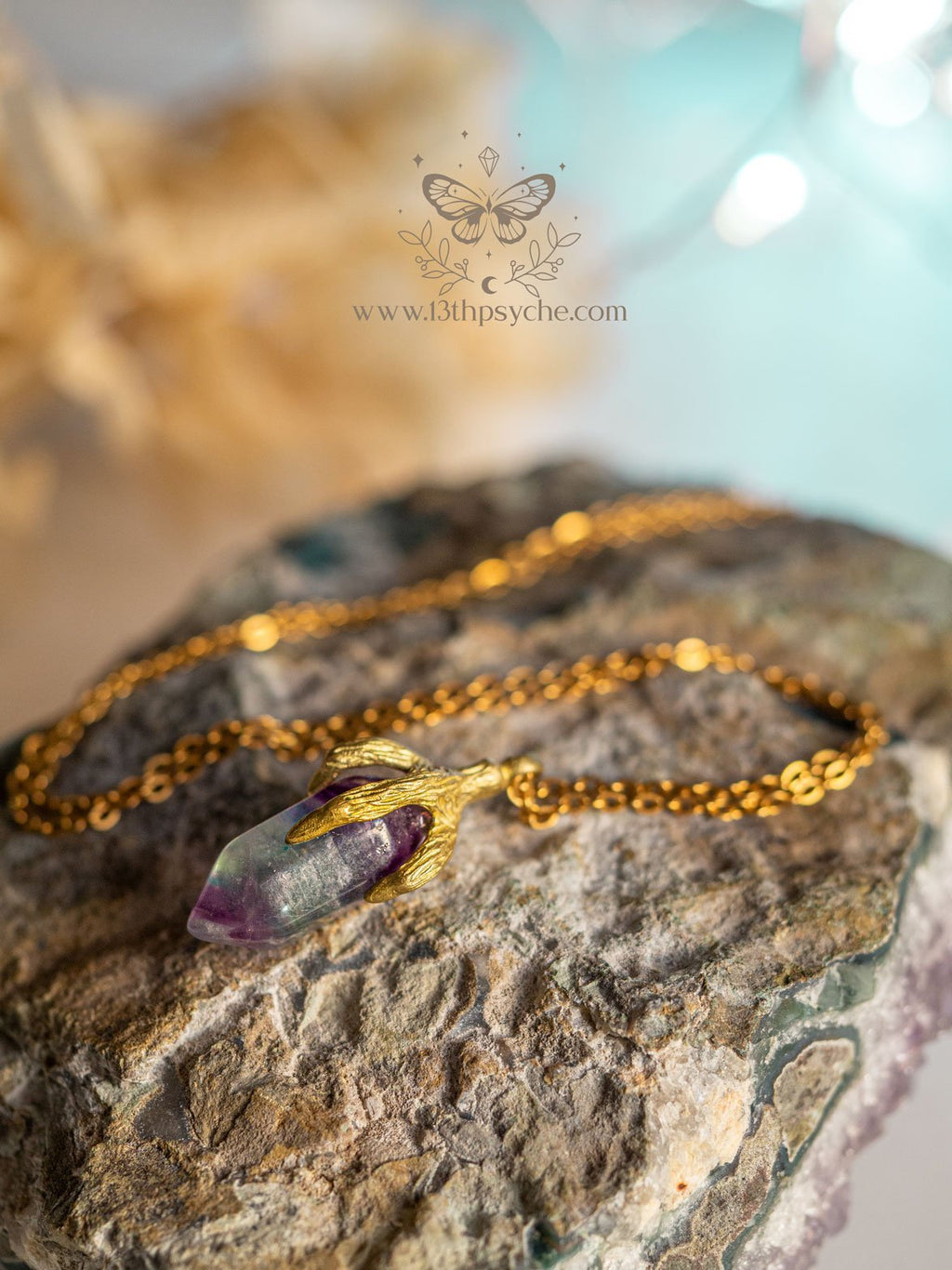 Handmade Bird claw and fluorite pendant necklace - 13th Psyche
