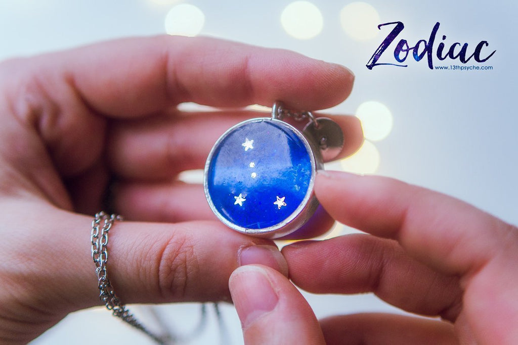 Handmade Zodiac jewelry, Cancer constellation necklace - 13th Psyche