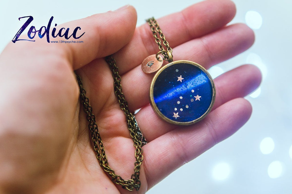 Handmade Zodiac jewelry, Capricorn constellation necklace - 13th Psyche
