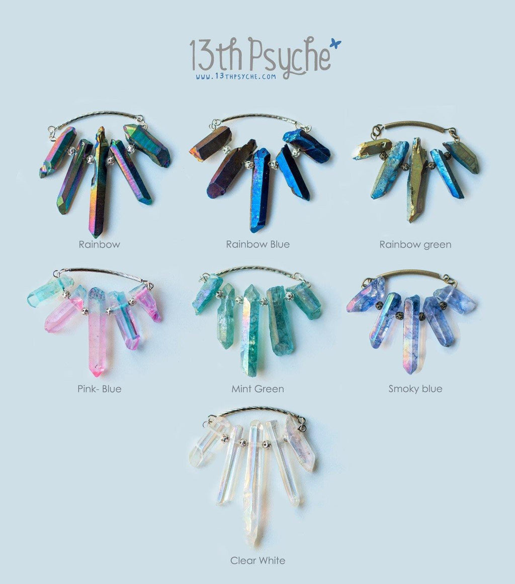 Handmade 5 raw quartz crystal point necklace - 13th Psyche