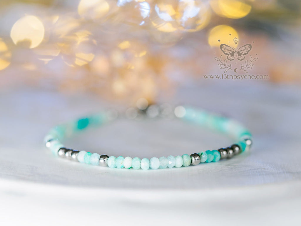 Handmade Dainty faceted Amazonite gemstone bracelet - 13th Psyche