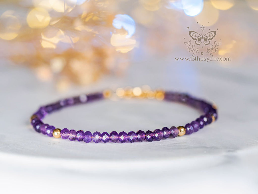 Handmade Dainty faceted Amethyst gemstone bracelet - 13th Psyche
