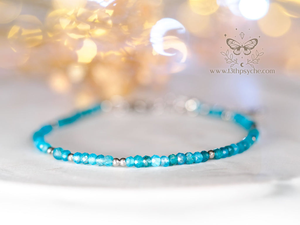 Handmade Dainty faceted Apatite gemstone bracelet - 13th Psyche