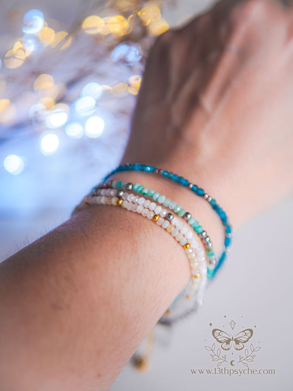Handmade Dainty faceted Apatite gemstone bracelet - 13th Psyche