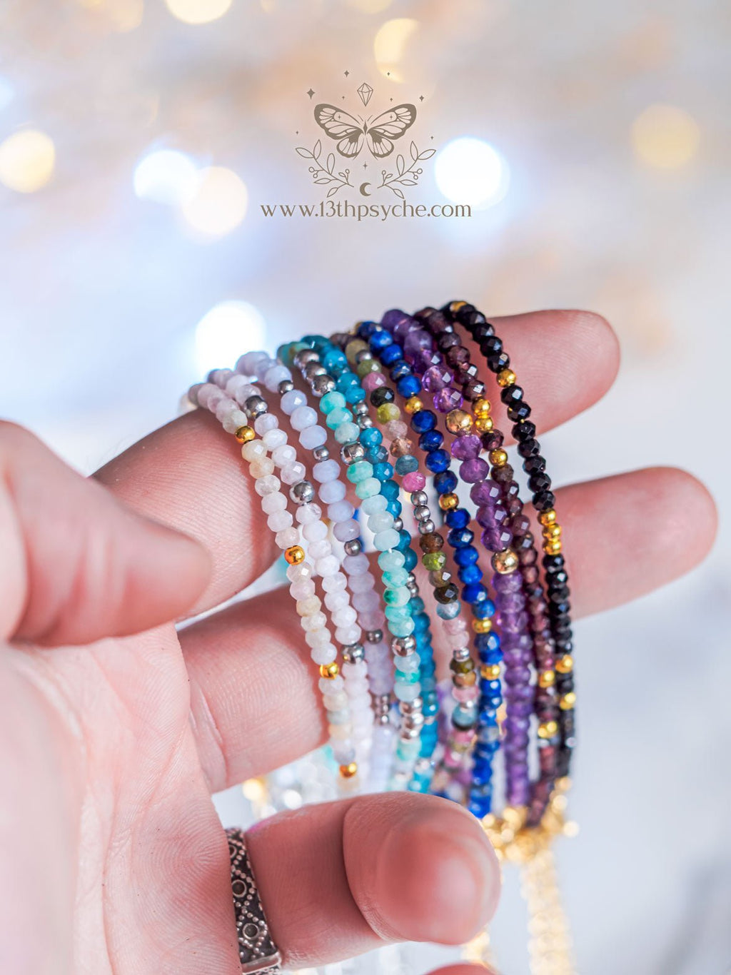 Handmade Dainty faceted Black Spinel gemstone bracelet - 13th Psyche