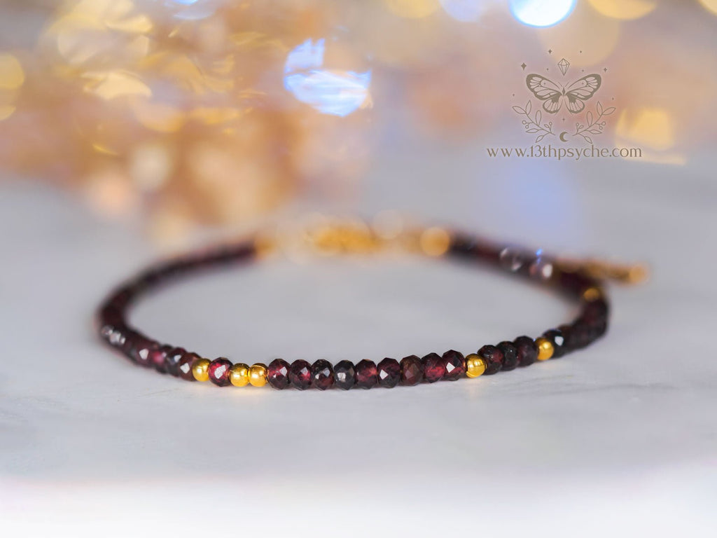 Handmade Dainty faceted garnet gemstone bracelet - 13th Psyche