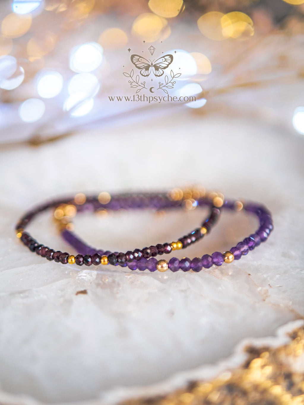 Handmade Dainty faceted garnet gemstone bracelet - 13th Psyche