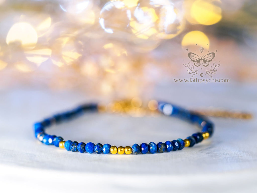 Handmade Dainty faceted Lapis Lazuli gemstone bracelet - 13th Psyche