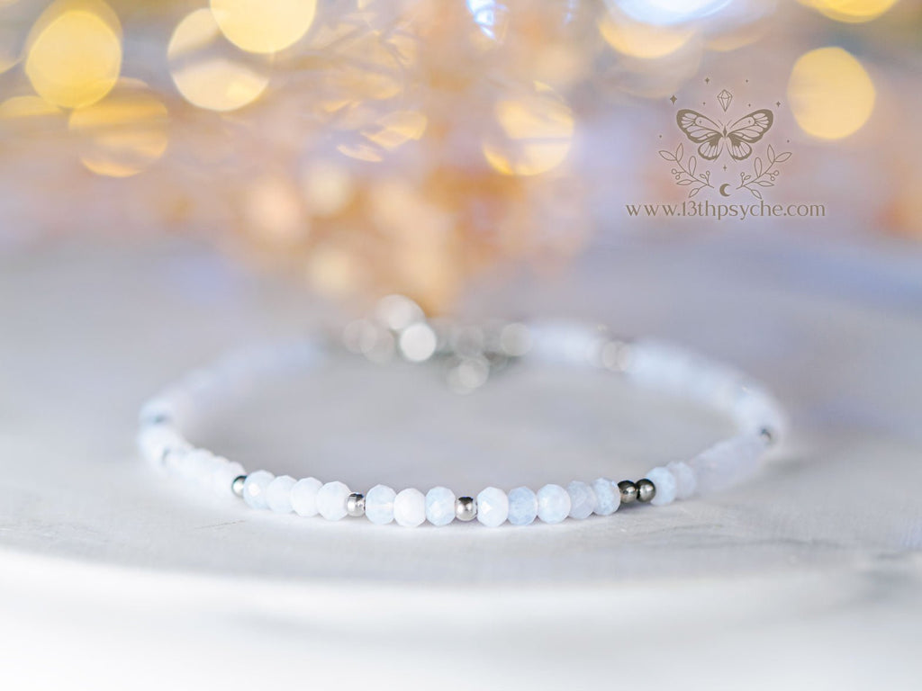 Handmade Dainty faceted light blue agate gemstone bracelet - 13th Psyche